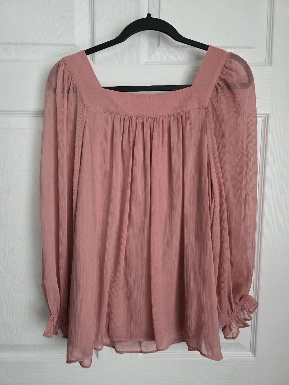 LC Lauren Conrad Pink Peasant Top NWT Square Neck Boho Cottagecore Chiffon Large - Picture 2 of 11